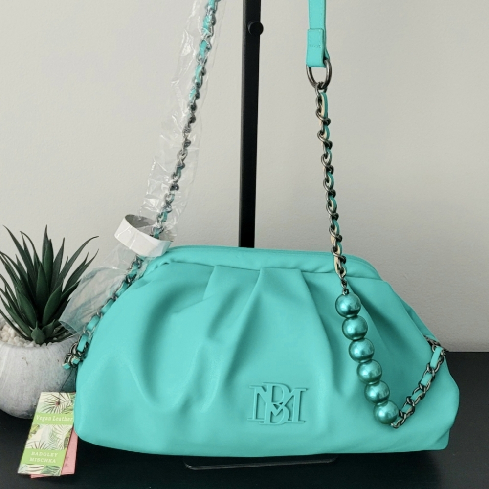Badgley Mischka Blue Shoulder Bag with Ruched Design